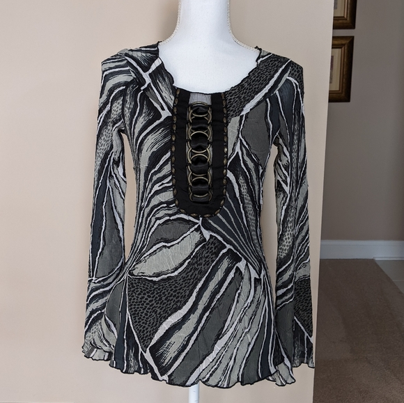 Alberto Makali Tops - Alberto Makali Black and Gray with Metal Embellishment SMALL